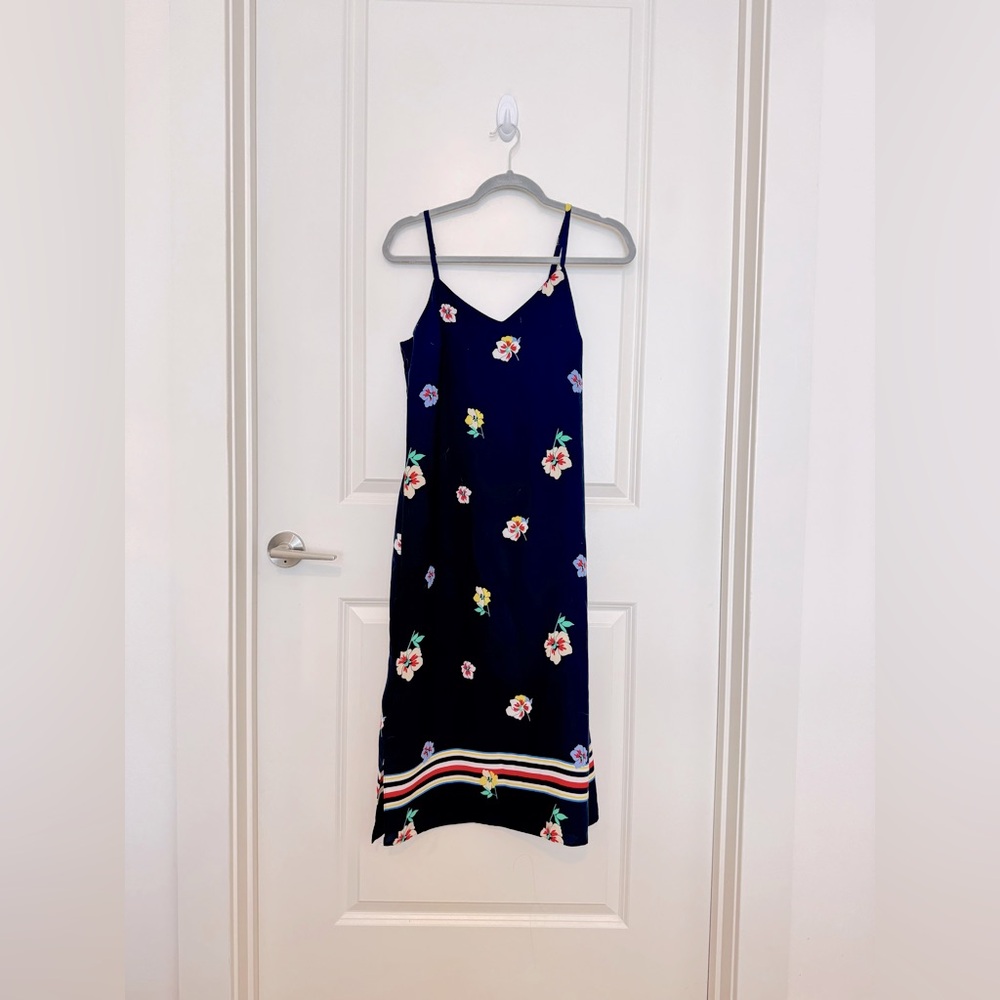 Tommy Hilfiger Shift Dress Women's M Blue Floral Stretch Midi Spaghetti Strap